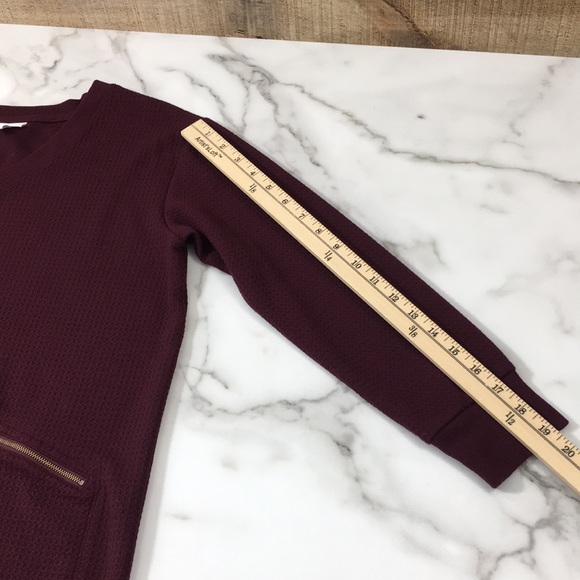 J. Jill Maroon Waffle Knit Tunic Top Womens Medium Petite V Neck Long Sleeve - Picture 10 of 11